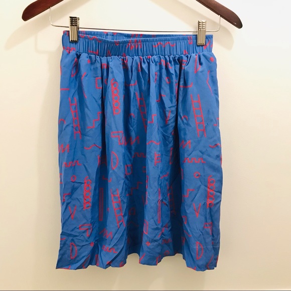Dusen Dusen Silk Geometric Skirt XS blue red elastic waist full a line - Picture 1 of 10